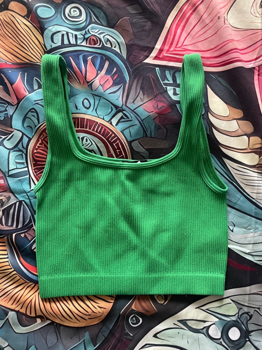 Zara Green Ribbed Crop Tank Top
